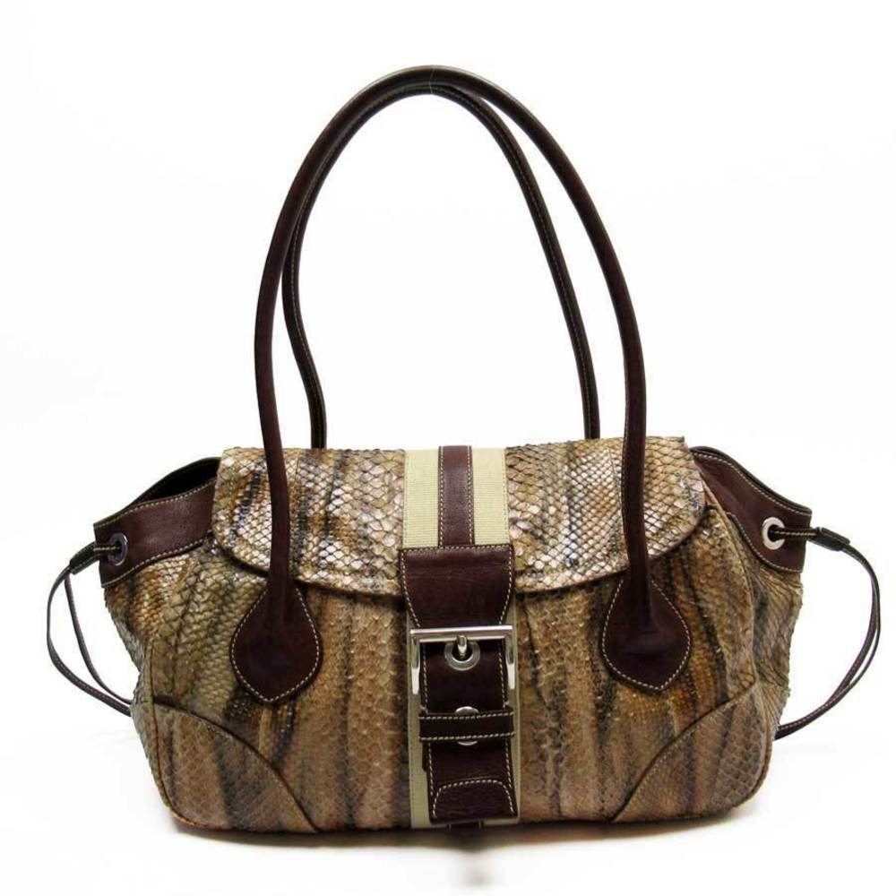 Prada Python Leather Shoulder Bag Beige Brown - image 1